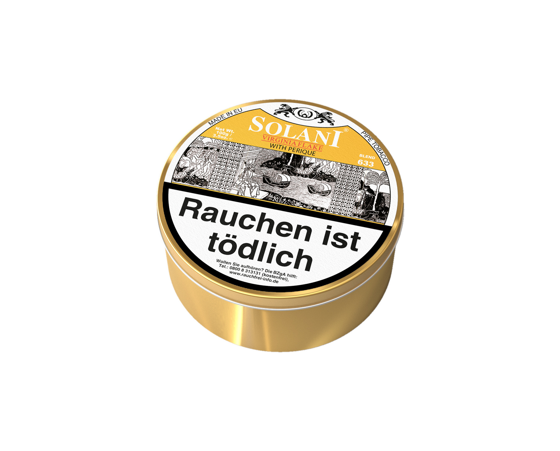 Solani Virginia Flake 633 100g Solani Virginia Flake 633 100g Pfeifentabak Dose seitlich