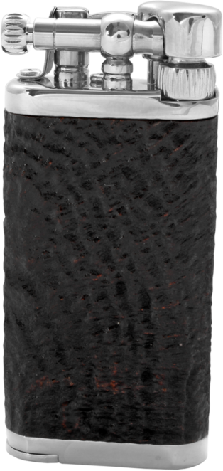Pfeifenfeuerzeug im corona old boy 64-4003 verchromtes Messing sandgestrahlt schwarze Bruyerehülle stehend front