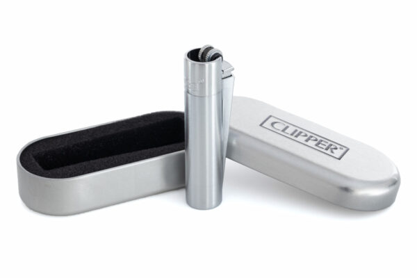Clipper Mehrweg-Feuerzeug Metall Silber Matt mit Etui