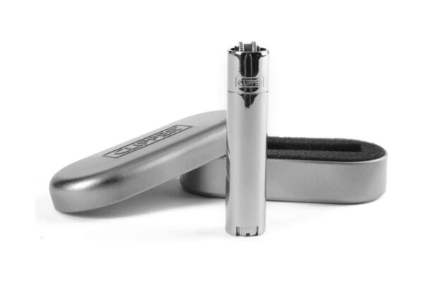 Clipper Mehrweg-Feuerzeug Metall Silber Poliert mit Etui