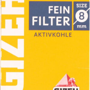 GIZEH 8mm Feinfilter Aktivkohle Inhalt 100 Filter mit Gummierung