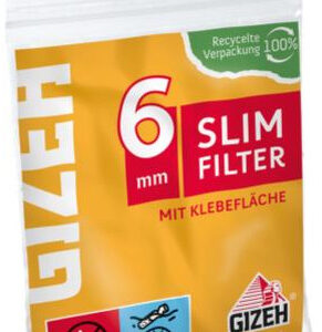 GIZEH Slim 6mm Filter Inhalt 120 Filter mit Gummierung und Spenderloch, Verpackung 100% recyclebar