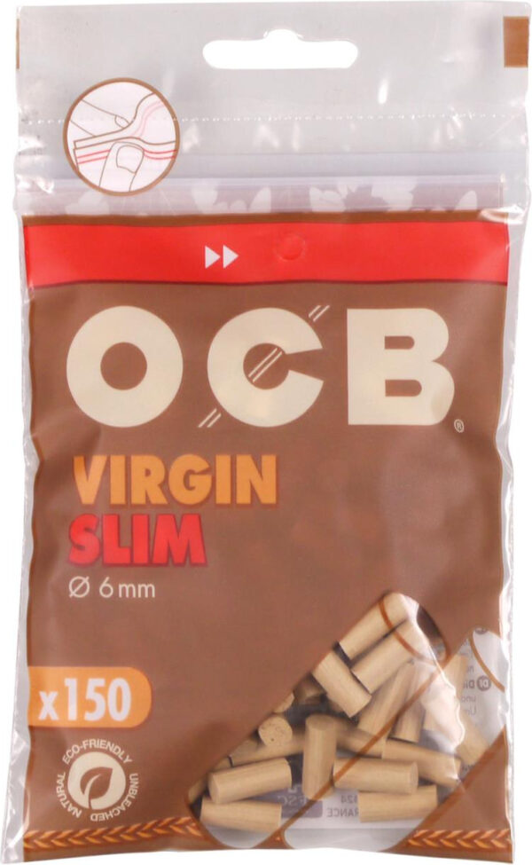OCB "Unbleached/Virgin" Slim Filter ungebleicht Inh.150 Filt aus reiner Zellulose, biologisch abbaubar, mit Spenderloch